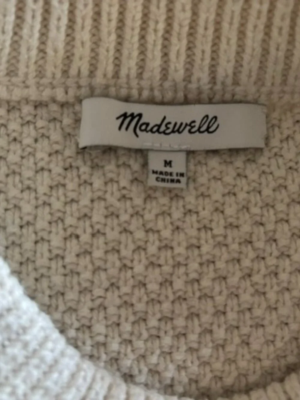 Madewell Cream Honeycomb Knit Boxy Cotton Blend Sweater M
